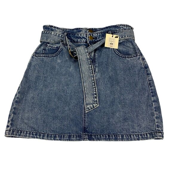 Tgla Denim Blue Jean Casual Belted Mini Skirt Francesca's Collection Small - Picture 6 of 9